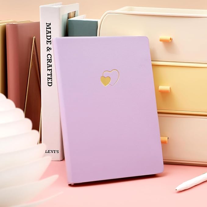 CAGIE Lined Journal Notebook for Women and Girls 256 Pages Cute Diary with Heart-Shaped Leather Journals for Writing A5 Soft Cover Notebooks for Work School (Purple2, A5)