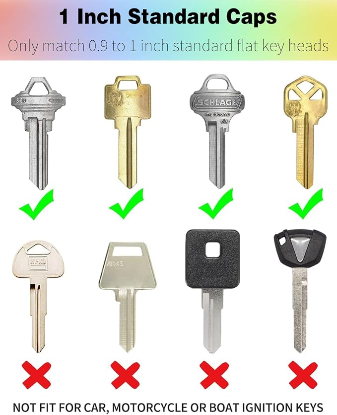 Vibit 48 Pack Key Cap Tags Set in 8 Assorted Colors Plastic Key Identifier Coding Label Covers for Standard Flat House Keys, 2 Styles