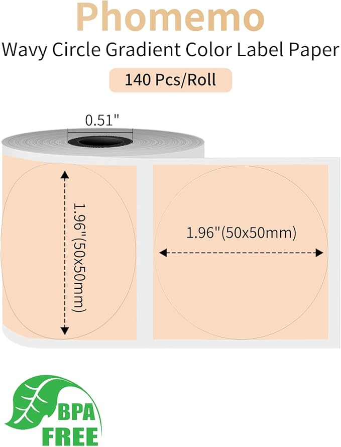Phomemo Circle Thermal Sticker Label, Compatible with M110/M220/M150/M250/M120/M100/M200 Label Maker, Khaki Round Thermal Label, Size 1.96" x 1.96"