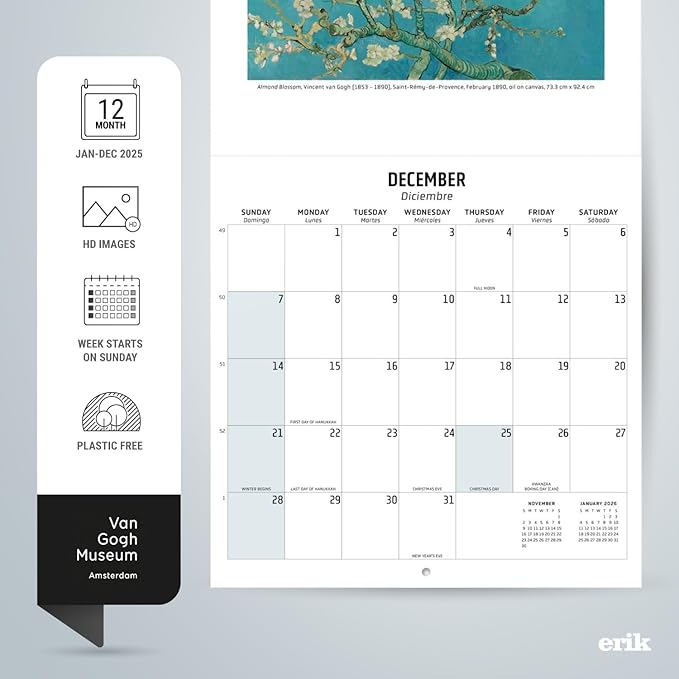 Van Gogh Wall Calendar 2025 12" x 12" FSC® Plastic Free - Starts Week On Sunday | Square Wall Calendar | Family Planner Calendar 2025 | Art Calendar 2025