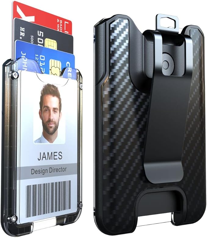 LIUGX Badge Holder, ID Card Holder with Metal Clip - Durable Polycarbonate (Holds 1 to 4 Cards), Portable Wallet for Office, Laborer, Police, Work, Black