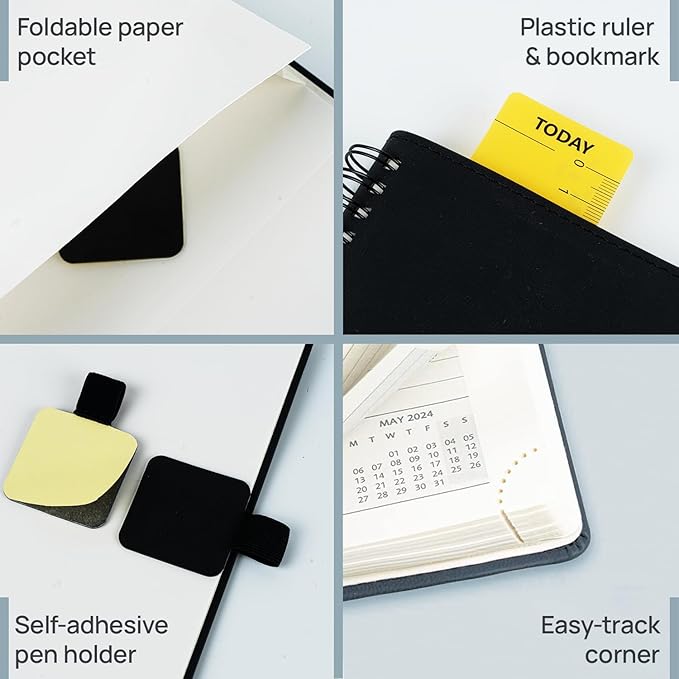 POPRUN 2025 Monthly Calendar Spiral Bound with Monthly Tabs 8.5" x 11", Large Writing Space Monthly Planner with PU Leather Soft Cover, Dual Pockets, Sunday Start - Forest Green