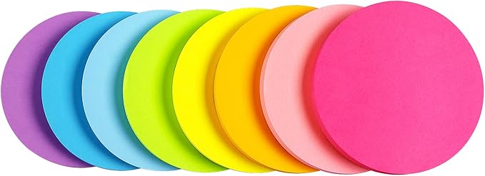 Round Sticky Notes 8 Color Bright Colorful Sticky Pad 75 Sheets/Pad Self-Sticky Note Pads