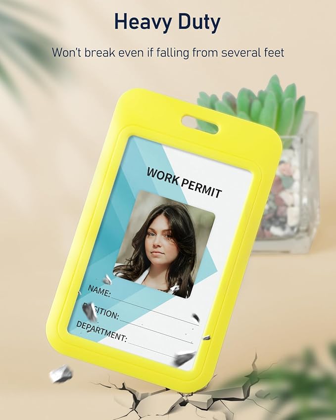 Uniclife 3 Pack Sliding ID Badge Holder Vertical Hard Plastic Case with Clear Window Yellow Card Protector Pouch for Office School ID Credit Cards Proximity Key Cards Driver’s Licenses and Passes