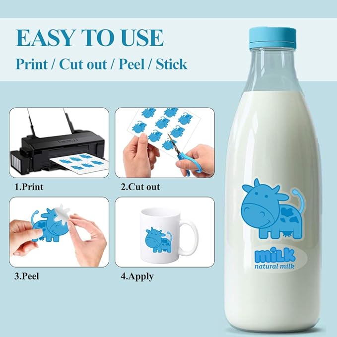 Printable Vinyl Sticker Paper Waterproof Translucent Decal Paper Self-Adhesive Clear Labels Crafts Dries Quickly for Any Epson HP Canon Sawgrass Inkjet Printer