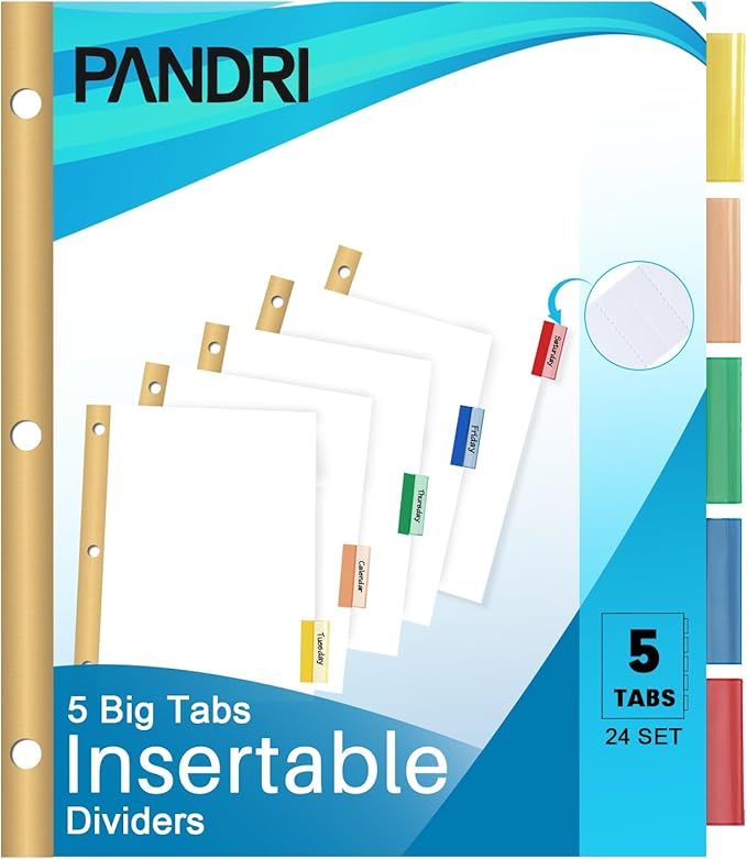 Binder Divider, PANDRI 120 Pack Binder Index White Dividers with 5 Tabs and Sticky Notes, Letter Size Paper Binder Divider for School Office Home Business
