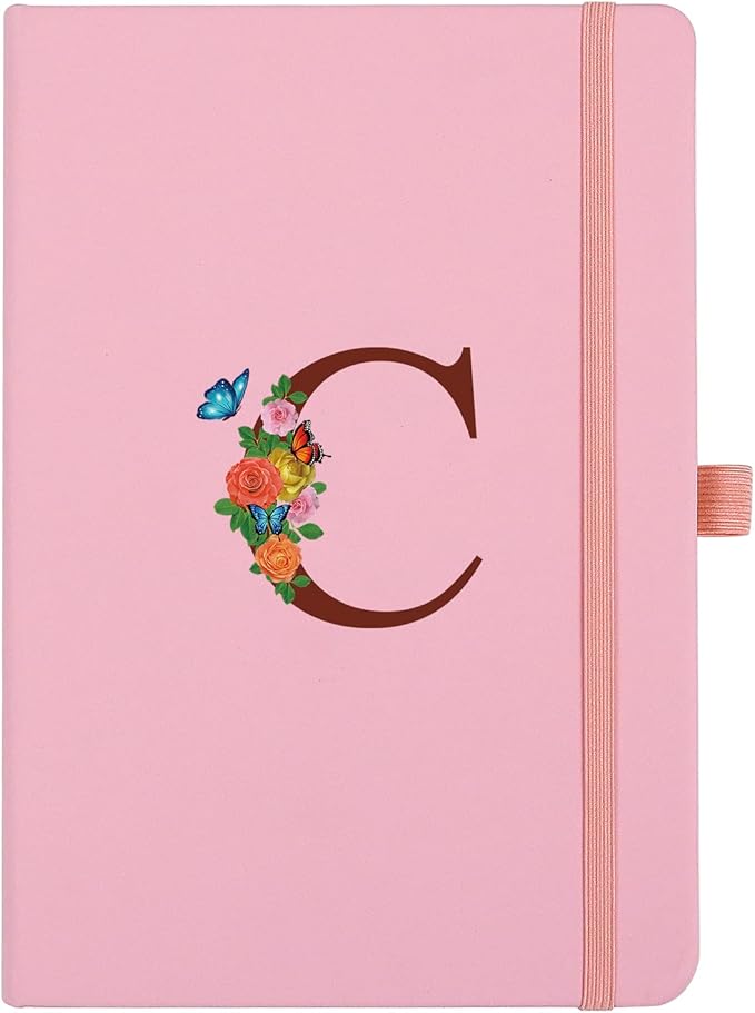 Pink Notebook for Women, 5.7"X8.3" A5 Journal Notebook with Letter C, Dual-Sided Writing Notebook with Dividers, Cute Leather Journal for Work, Business, School, Meetings, Travelers, Small Notebook