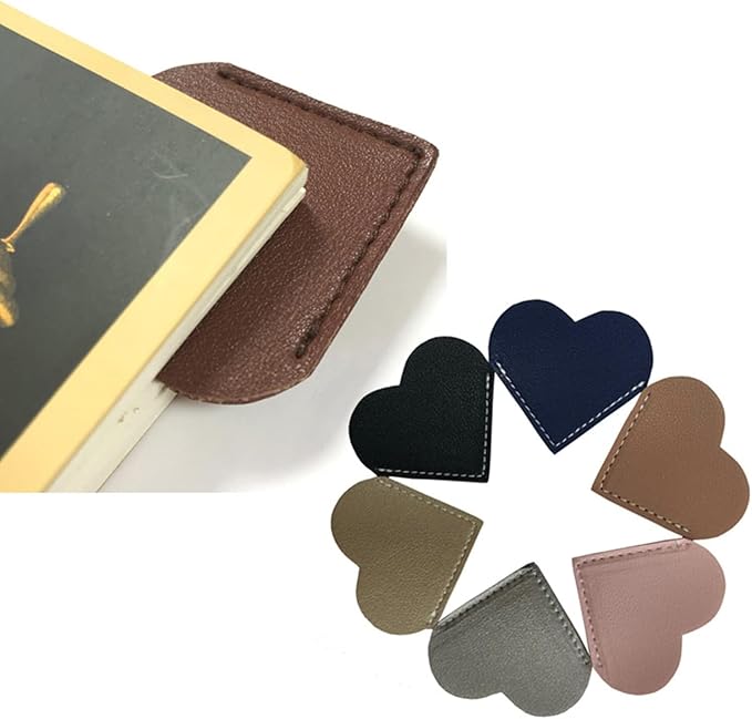 6Pcs Colorful Leather Bookmarks with Heart Shape, Portable Leather Book Page Corner Marker Heart-Shaped Page Clip 2''x2.2'' Gift, Reading Bookmarks Art Gifts, Book Covers and Book Accessories (Heart)