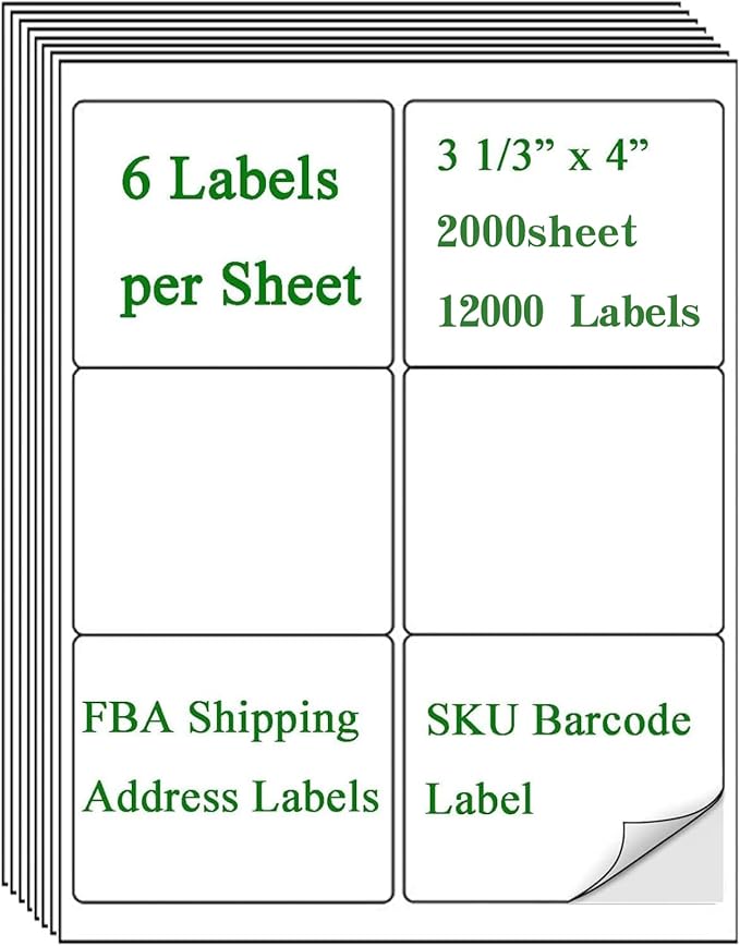 6 Up Shipping Address Labels, 3.33" X 4" (8164/5164) Address Barcode Label for Inkjet/Laser Printer (2000 Sheet -12000 Labels)