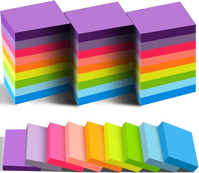 36 Pads Sticky Notes 1.5x2 inch Post, 9 Bright Colors Mini Self-Stick Pads Bulk, 70 Sheets/Pad
