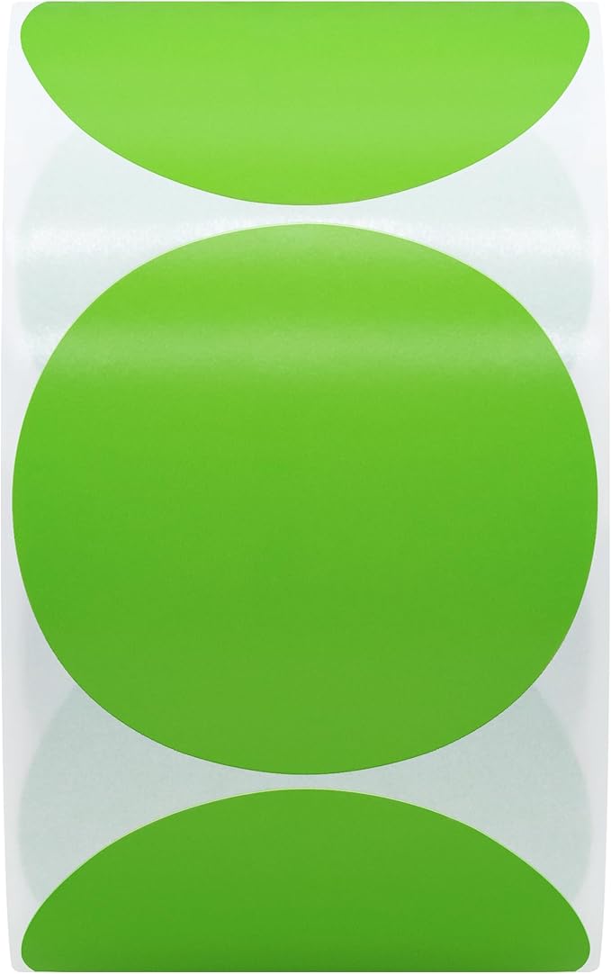 Hybsk 2 inch Circle Color Direct Thermal Stickers Shipping Labels for Barcodes,Name Tag,DIY Logo Design,QR Code,Inventory– Compatible with Zebra,Rollo,Munbyn,and More-750 pcs (2 inch,Green)