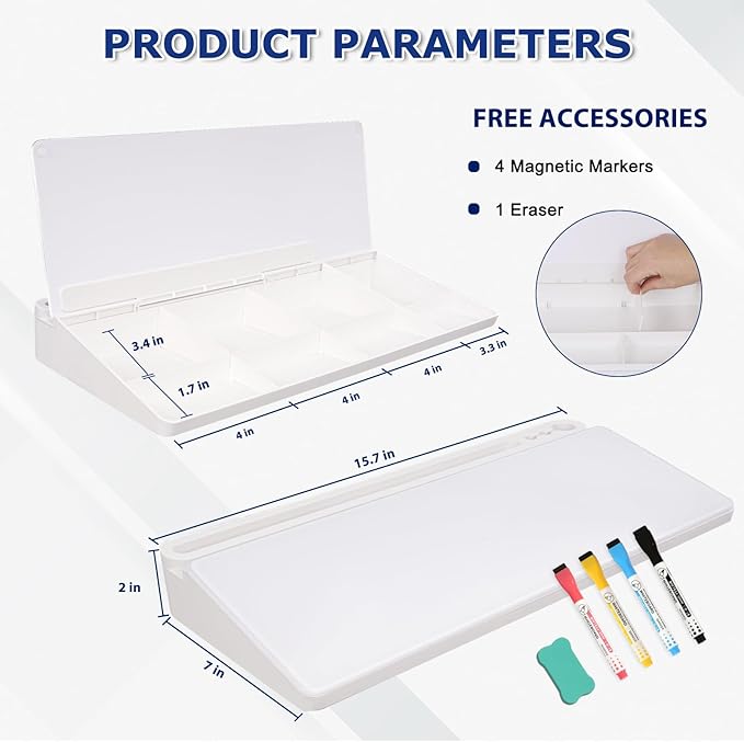 Desktop Glass Whiteboard with Storage, Desk White Board with Computer Keyboard Stand, White Dry Erase Board with Drawers for Home, School, Office Desk Organizers and Accessories