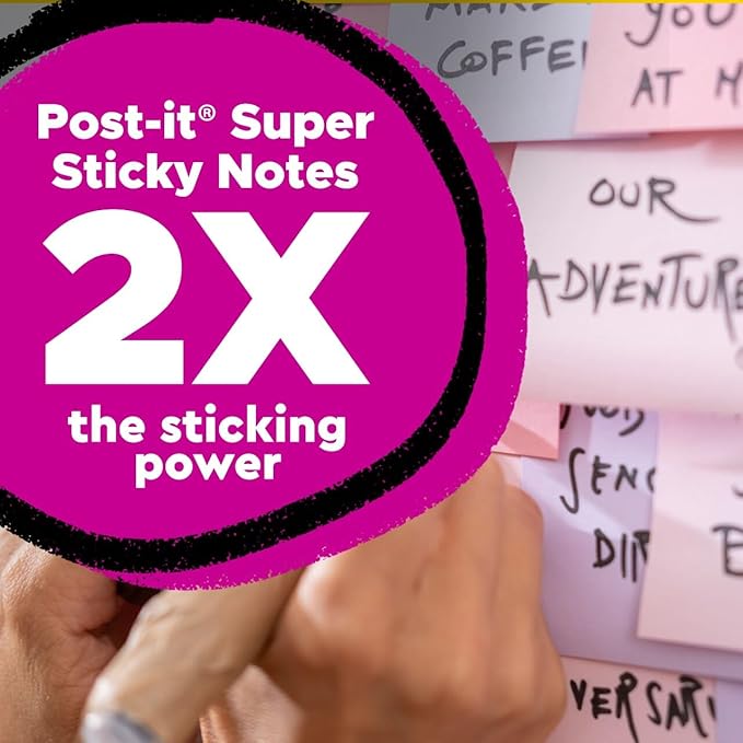Post-it 100% Recycled Paper Super Sticky Pop-up Notes, 18 Sticky Note Pads, 3 in. x 3 in., Sticky Notes for Vertical Surfaces, Monitors, Walls and Windows, Wanderlust Pastels Collection
