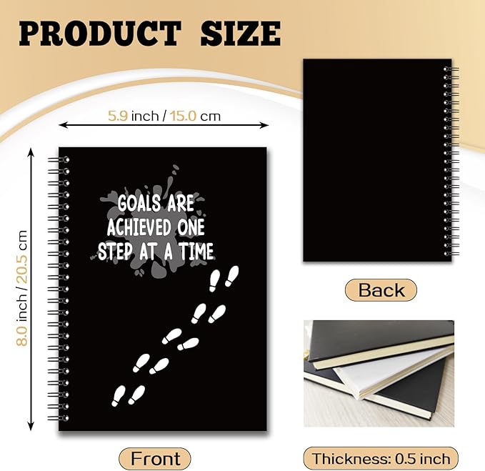 YAZMEEN Inspirational Blank Spiral Notebook（160 Pages） Goals are Achieved One Step at A Time Hardcover Sketchbook Encouragement Notebook Journal Funny Birthday Gift for Teen Teacher Student Coworker
