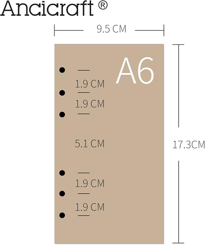Ancicraft Refill Paper A6 6 Hole 3.75 X 6.75 Inches Lined Creamy White Paper for Loose Leaf Binder Notebook 100 Sheets / 200 Pages