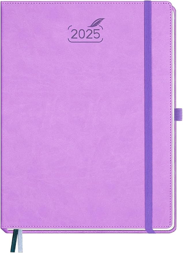 BEZEND 2025 Planner Daily Weekly & Monthly 8.5" x 11" (Jan - Dec 2025) Agenda 2025 Vertical Calendar Book with Hourly Schedule, Monthly Tabs, Pen Holder, Vegan Leather Hard Cover - Lavender