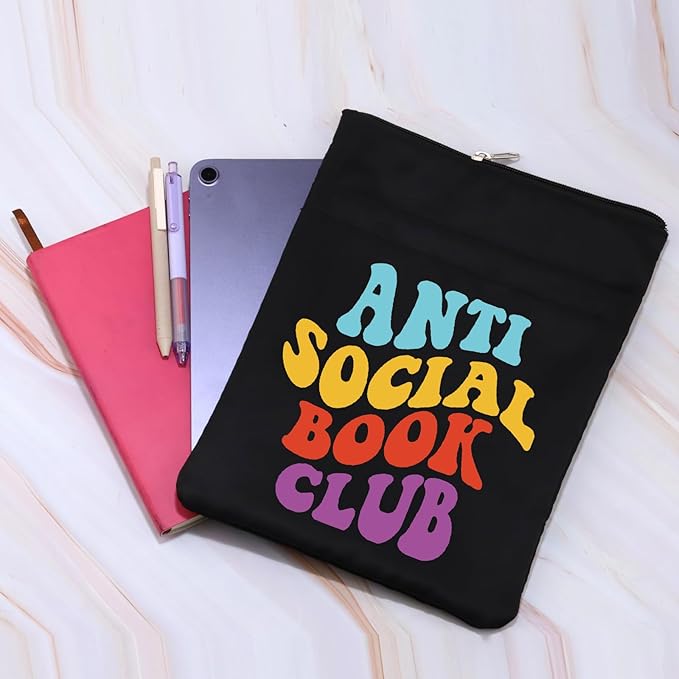 Anti Social Book Club Book Sleeve Book Readers Book Cover Book Lovers Gift Introvert Book Gift Funny Sarcastic Gift Bookish Bookworm Bibliophile Gift (Antisocial Bblk)