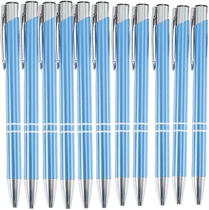 12 Pcs Stylish quality metal ballpoint Pens, Office and School stylus Ball Pen, black ink, soft writing experience (Light Blue)