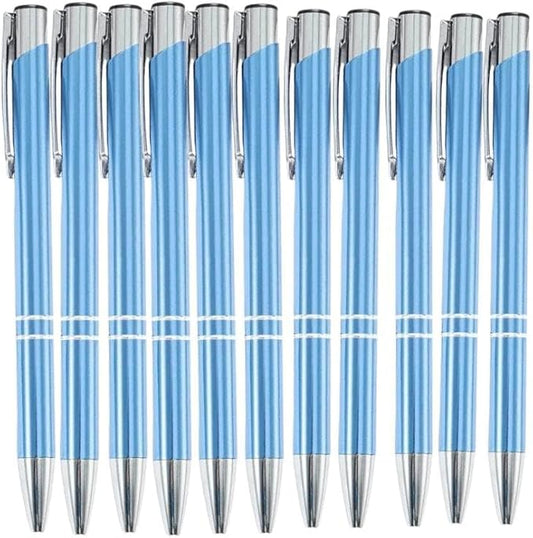 12 Pcs Stylish quality metal ballpoint Pens, Office and School stylus Ball Pen, black ink, soft writing experience (Light Blue)