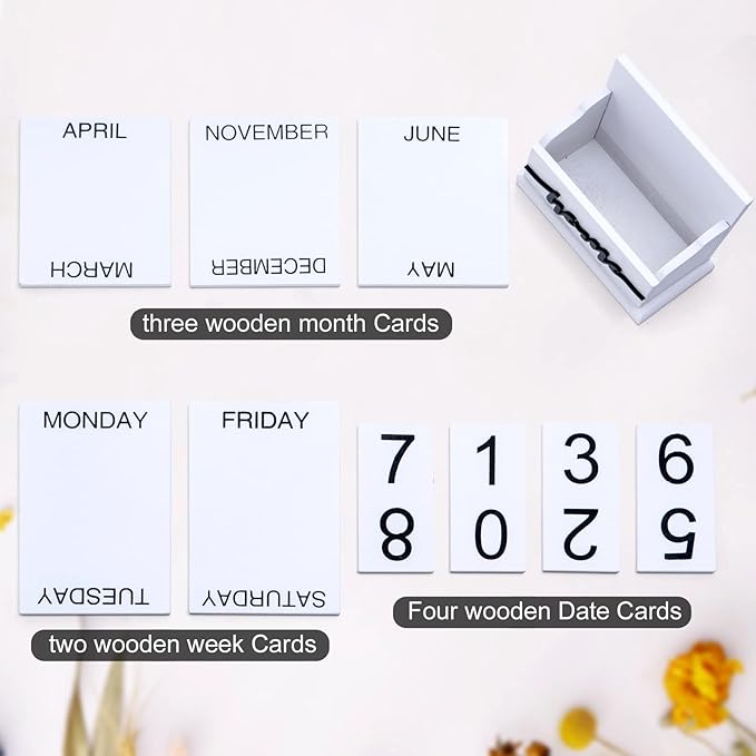 Notakia Perpetual Calendar Wooden Calendar Blocks Vintage Wood Block Calendar for Home Office Desk Accessories Week Month Date Display (White Home Calendar)