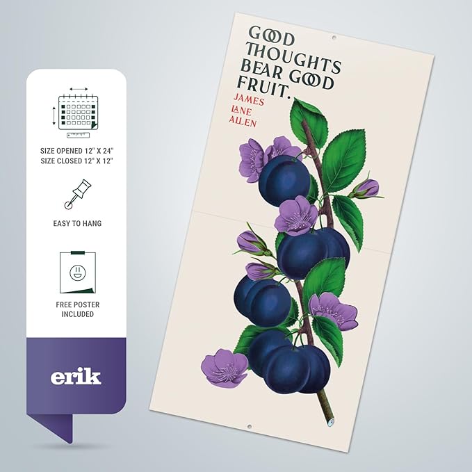 Botanical Wall Calendar 2025 12" x 12" FSC® Plastic Free - Starts Week On Sunday | Square Wall Calendar | Family Planner Calendar 2025 | Fruits Calendar 2025