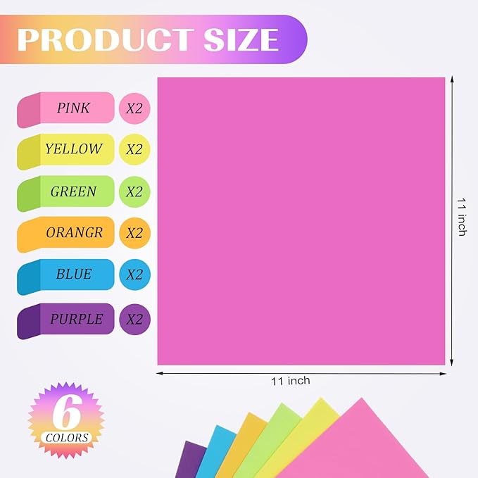 Zubebe 12 Pads 11 x 11 Inch Large Sticky Notes Jumbo Bright Colors Sticky Notepads Self Stick Note Square Memo Post Stickies for Office School, 25 Sheets/pad (Stylish Color)