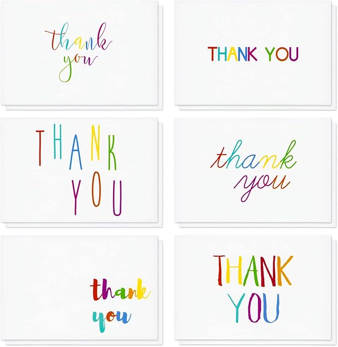 Juvale 48 Pack 4x6-inch Bulk Thank You Cards with Envelopes - Appreciation Gift Note for Teachers and Kids (6 Assorted Designs)