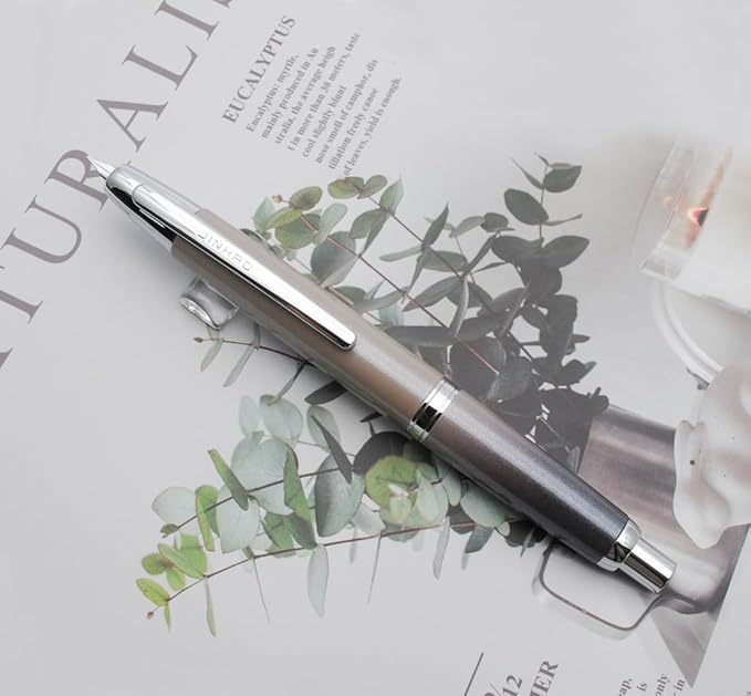 JINHAO 10 Press Fountain Pen, Retractable Metal Pen with Ink Converter (EF Nib 0.38mm, Gradient Grey)