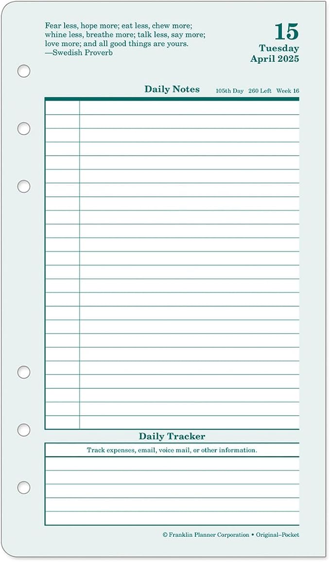 FranklinCovey - Original Two Page Per Day Ring-Bound Planner (Pocket, Apr 2025 - Mar 2026)