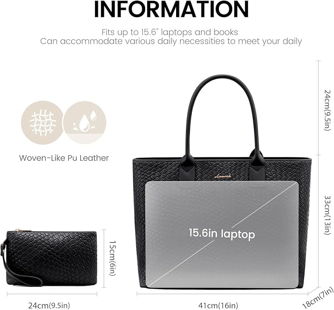 LOVEVOOK Laptop Purses and Handbags for Women, 15.6 Inch Computer Bag Work Tote Briefcase Satchel Handbags for Women with Small Clutch, Black