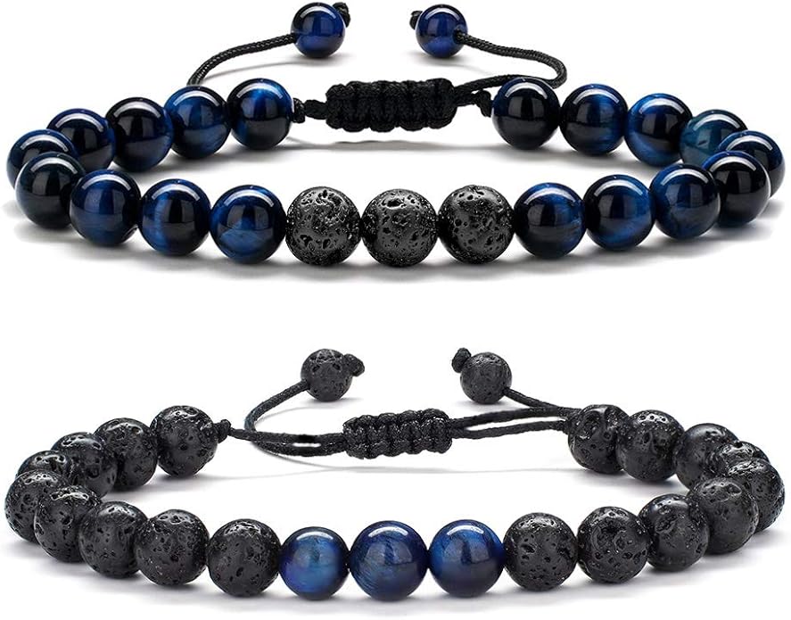 M MOOHAM Natural Stone Bracelets for Men - 8mm Tiger Eye | Matte Agate | Lava Rock Bracelets for Men Teen Boys Gifts Birthday Anniversary Christmas Gifts for Men Teens