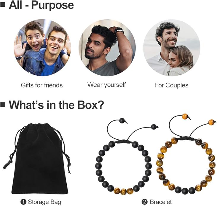 M MOOHAM Natural Stone Bracelets for Men - 8mm Tiger Eye | Matte Agate | Lava Rock Bracelets for Men Teen Boys Gifts Birthday Anniversary Christmas Gifts for Men Teens