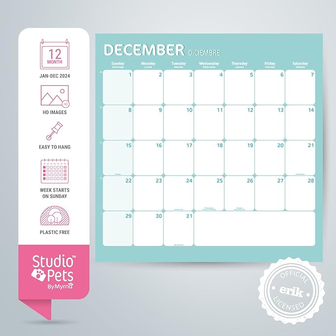 Official Studio Pets Dogs Wall Calendar 2024 12" x 12" FSC® Plastic Free - Starts Week On Sunday | 12 Month Planner | Square Wall Calendar 2024 | Family Planner Calendar 2024 | Poodle Calendar 2024 |