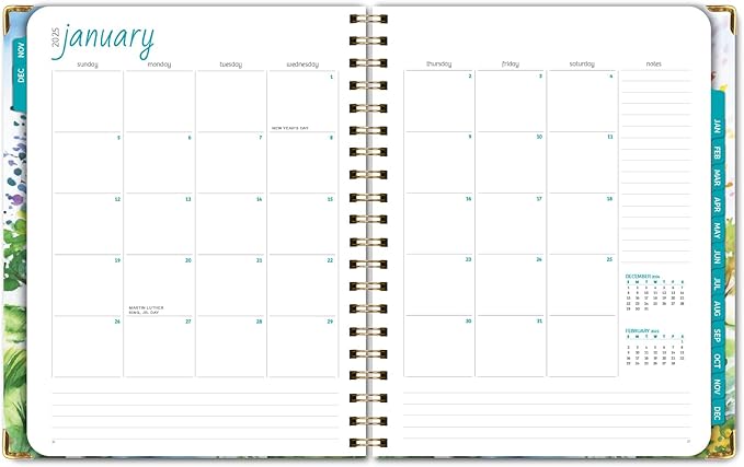 HARDCOVER 2025 Planner, 8.5"x11": 14 Months (November 2024 - December 2025), Daily Weekly Monthly Planner, Yearly Agenda, Bookmark, Pocket Folder and Sticky Note Set (Tree Seasons)
