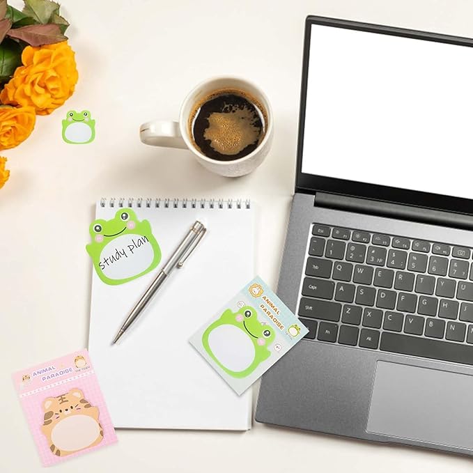 Kawaii Frog Sticky Notes Sets - Aesthetic Cute Small Frog Sticky Notes Mini Animal Self-Stick Notes Pads for Office School Creative Gifts - 8 Packs (160 Sheets)