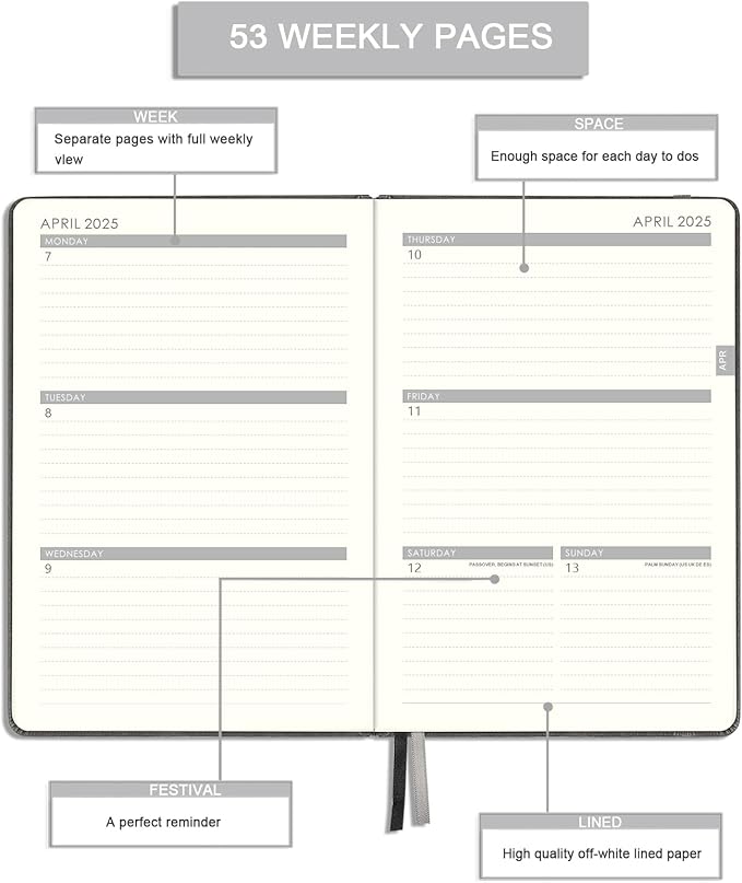 2025 Planner - Weekly & Monthly Planner 2025 with Calendar Stickers, JAN 2025 - DEC 2025, 5.75" X 8.25", Planner 2025 with Premium Thicker Paper, Pen Holder, Inner Pocket and 44 Notes Pages - Gray