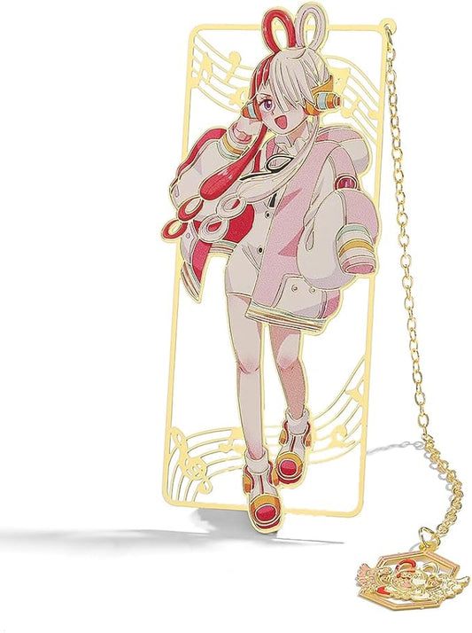 One Pieces Anime Luffy Shanks Uta Book Mark - Brass Metal Bookmark, Stationery School Supplies, Gift for Book Lover, Friends, Anime Fans Collection (Uta)