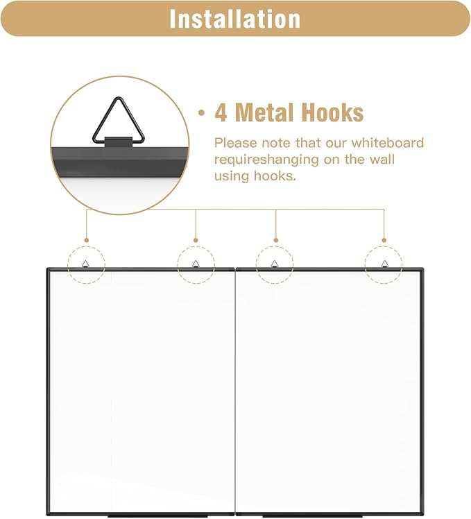 60"X 40" Large Magnetic Dry Erase Whiteboard, Wall Hanging Board with 4 Dry Erase Markers & 1 Dry Erasers & 6 Magnets, Aluminum Frame Black