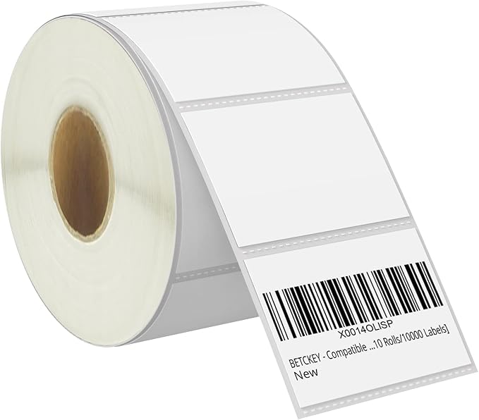 BETCKEY - 3" x 2" (76 mm x 51 mm) Multipurpose & Shipping Labels Compatible with Zebra & Rollo Label Printer,Premium Adhesive & Perforated [1 Rolls, 750 Labels]