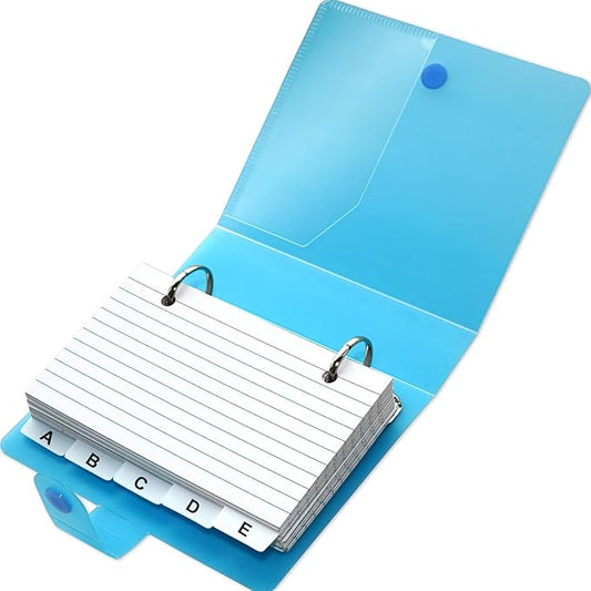 3x5 Lined Index Cards with Ring Binder Holder and Dividers, 100 Ruled Cards, Blue
