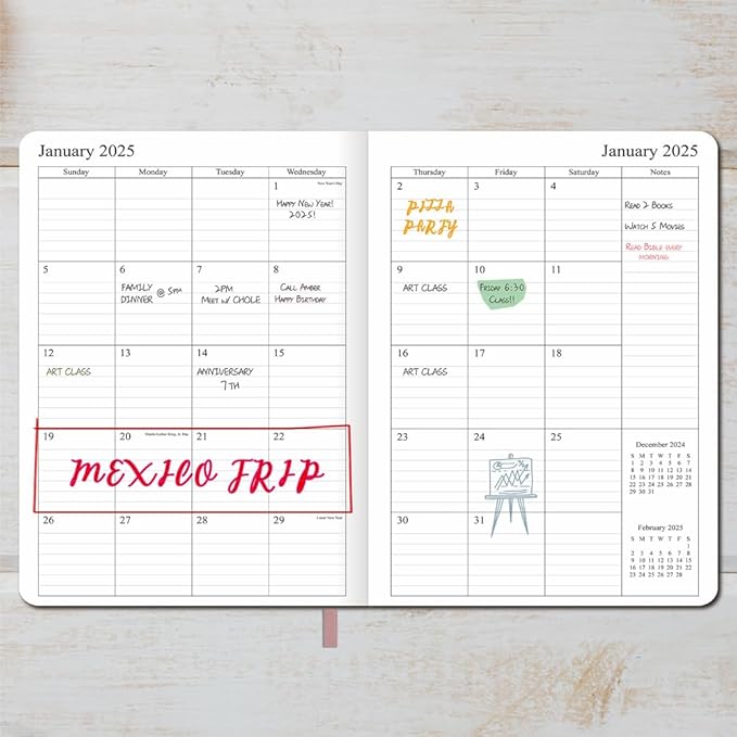 2025 Planner - Weekly and Monthly Planner Jan to Dec 2025, Vegan Leather Cover, Elastic Closure, 7”x9.25”, Rose Gold