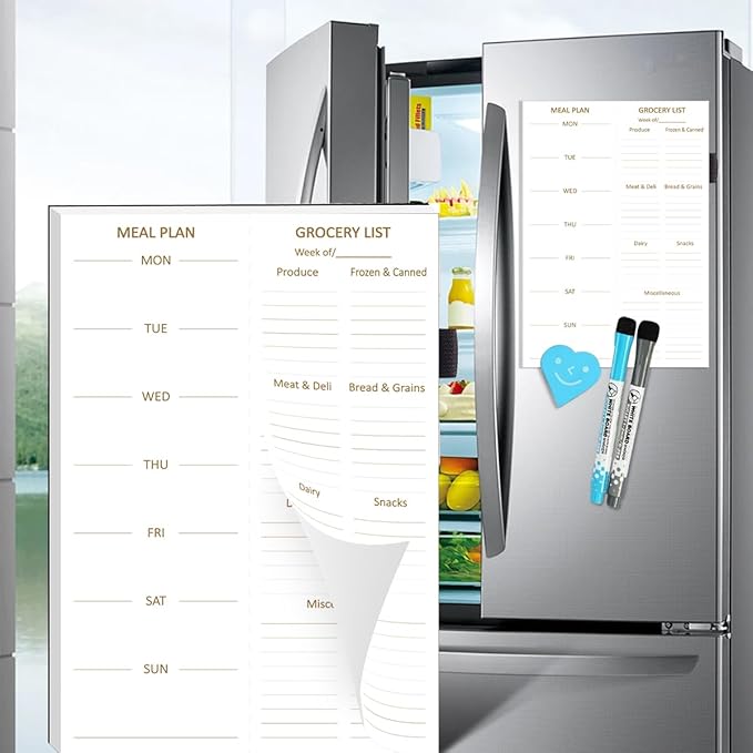 Weekly Meal Planner and Grocery List Magnetic Notepad. 10" x 7" Meal Planning Pad with Tear Off Shopping List. Family Dinner Menu & Meal Prep Plan. 52 Sheets