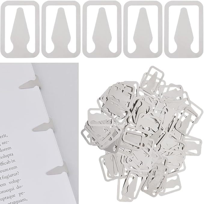 SUNNYCLUE 1 Box 100Pcs 304 Stainless Steel Bookmarks Metal Book Line Markers Silver Rectangle with Arrow Book Page Markers Clips Covers Accessories for Reading Book Lovers Women Men Office School Work