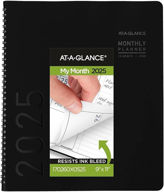 AT-A-GLANCE 2025 Planner, Monthly, 9” x 11”, Large, Contemporary, Black (70260X0525)
