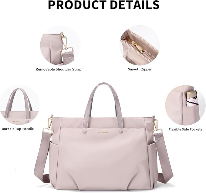 Laptop Shoulder Bag 14 Inch, Computer Shoulder Bag Large Work Tote Bag for Women, Laptop Carrying Case Stylish Handbag for Business Travel (Pinkish Grey)