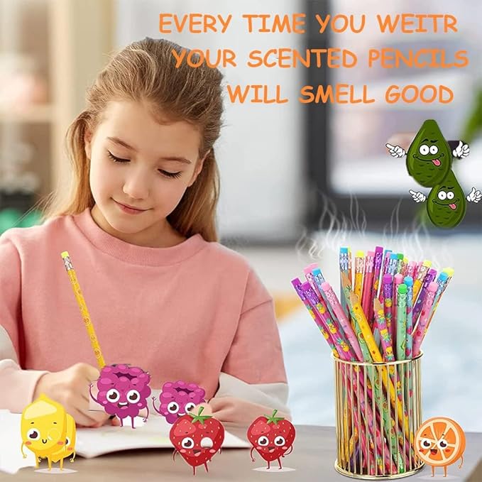 120 Pieces Scented Pencils for Kids Scented Pencils with Erasers Fruit HB Graphite Pencil for School Stationery Party Reward Supplies