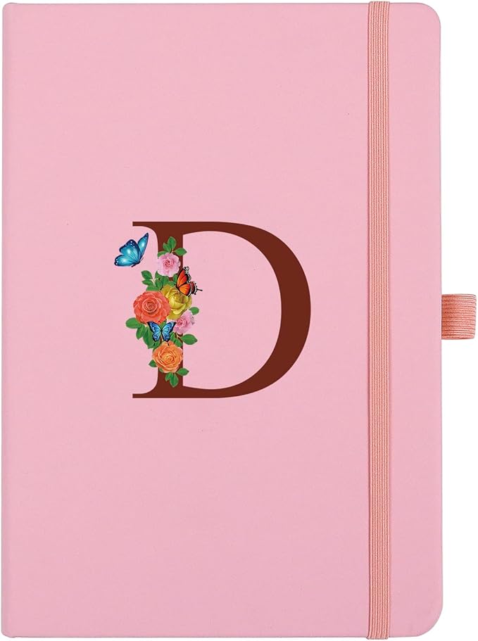 Pink Notebook for Women, 5.7"X8.3" A5 Journal Notebook with Letter D, Dual-Sided Writing Notebook with Dividers, Cute Leather Journal for Work, Business, School, Meetings, Travelers, Small Notebook