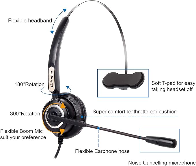 Volume and Mute Switch Headset Office Monaural Headset with Microphone RJ9 Plug for Cisco IP Phones 794X 796X 797X 69XX Series and 8811,8841,8851,8861,8941,8945,8961,9951,9971 etc