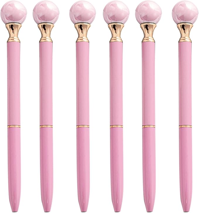 6 Pieces False Pearl Decoration Twist Metal Ballpoint Pen Ball Pen 1.0 MM Black Ink