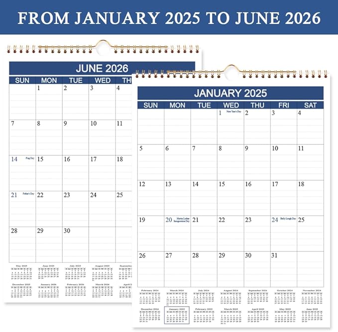 Calendar 2025-2026 - Wall Calendar Runs from Jan 2025 to Jun 2026-18 Monthly Calendar with Thick Paper for Planning and Organizing for Home or Office, Calender Planner, 8.5 x 11 In 2025 26 Calendars